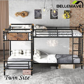 Bellemave® Twin Size Heavy Duty Metal Bunk Bed, Quad Bunk Bed for 4 Kids(Can Be Divided Into 3 Twin Beds) - Bellemave